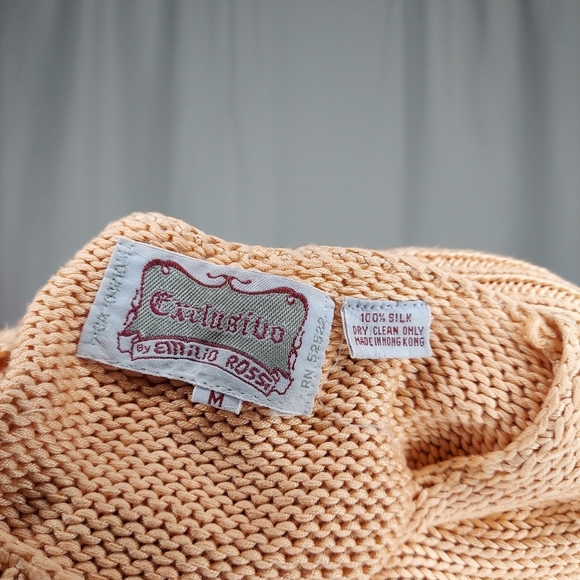 Exclusivo Emilio Rossi Silk Sweater Medium Peach Pink Chunky Knit Sustainable - Picture 5 of 5
